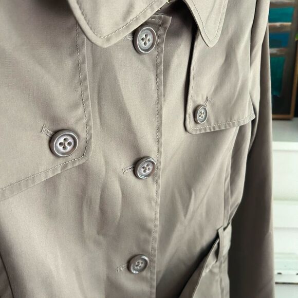 Jacob Y2K Tan Trench Jacket with Red Polka Dot Lining 3/4 Sleeves M - Picture 15 of 16